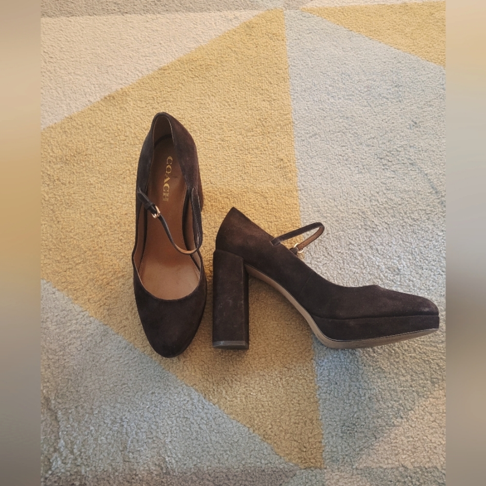 Sexy Coach platform brn suede heels shoes 11 B